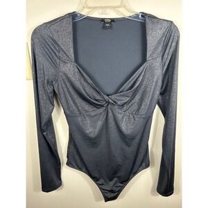 Express Bodysuit Babydoll Top Womens S Sparkle Metallic Twist Front Dainty Party